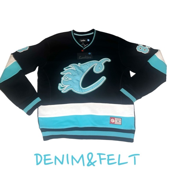 COOKIES "BREAKAWAY" LONG SLEEVE HOCKEY KNIT | Color: Black/Tiffany Blue |NEW/NWT - Picture 9 of 16